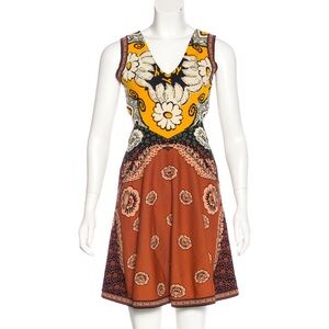 Authentic Valentino caramel brown and yellow Intarsia Dress size M